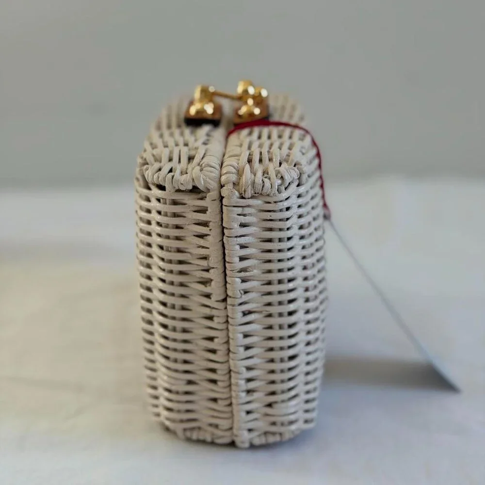 Frances Valentine White Wicker Clutch with Gold Hardware
